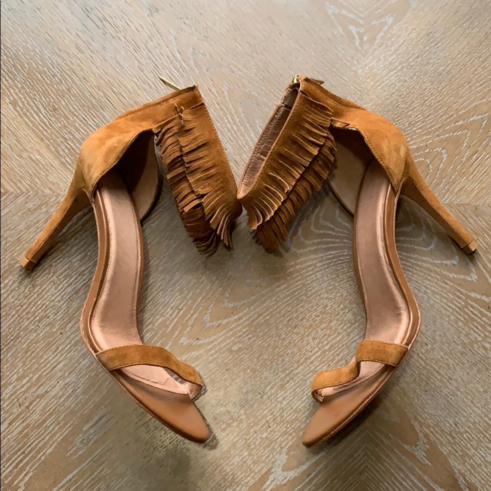 JOIE Suede Fringe Cuff Sandal in Cognac EU 39.5